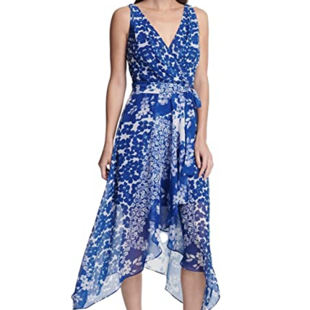 DKNY sleeveless blue floral dress